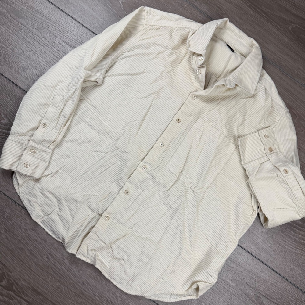AYR Mens Button Down Shirt Corduroy Long Sleeve Off White Cream Size M